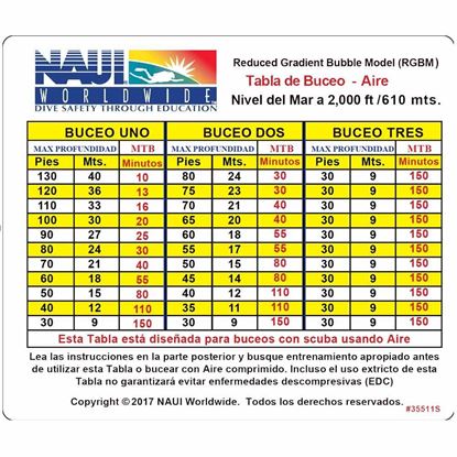 Picture of RGBM Air 0-2M Ft Dive Table(Spanish)